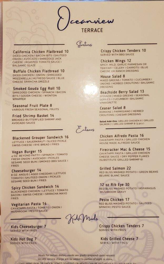 Oceanview Terrace Bar and Grill - Daytona Beach, FL menu_pic