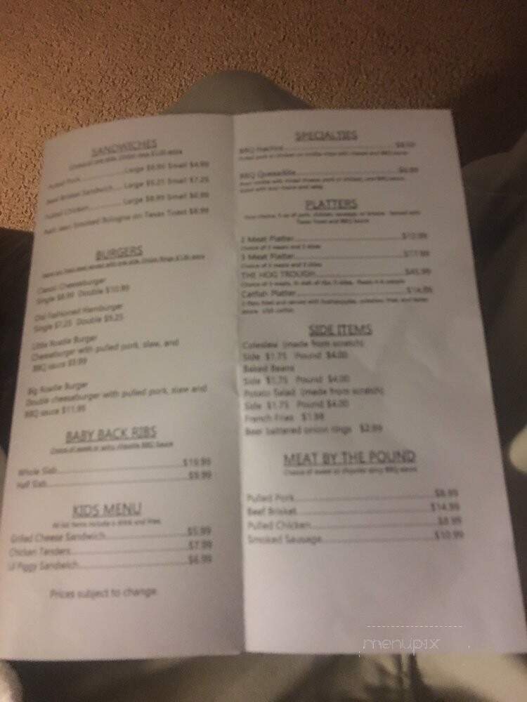 Vincent's Road Hog BBQ - Morrilton, AR menu_pic