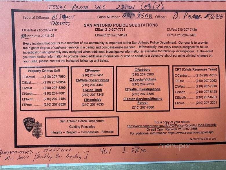 Bentley's Bar - San Antonio, TX menu_pic