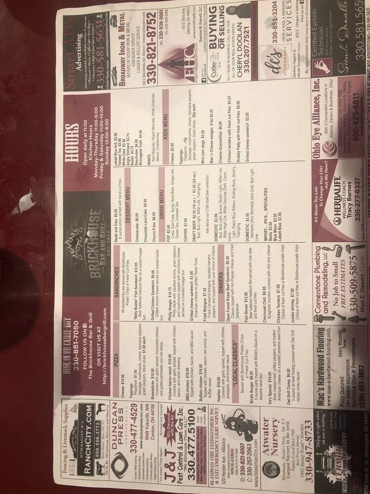 The Brickhouse Bar and Grill - Sebring, OH menu_pic