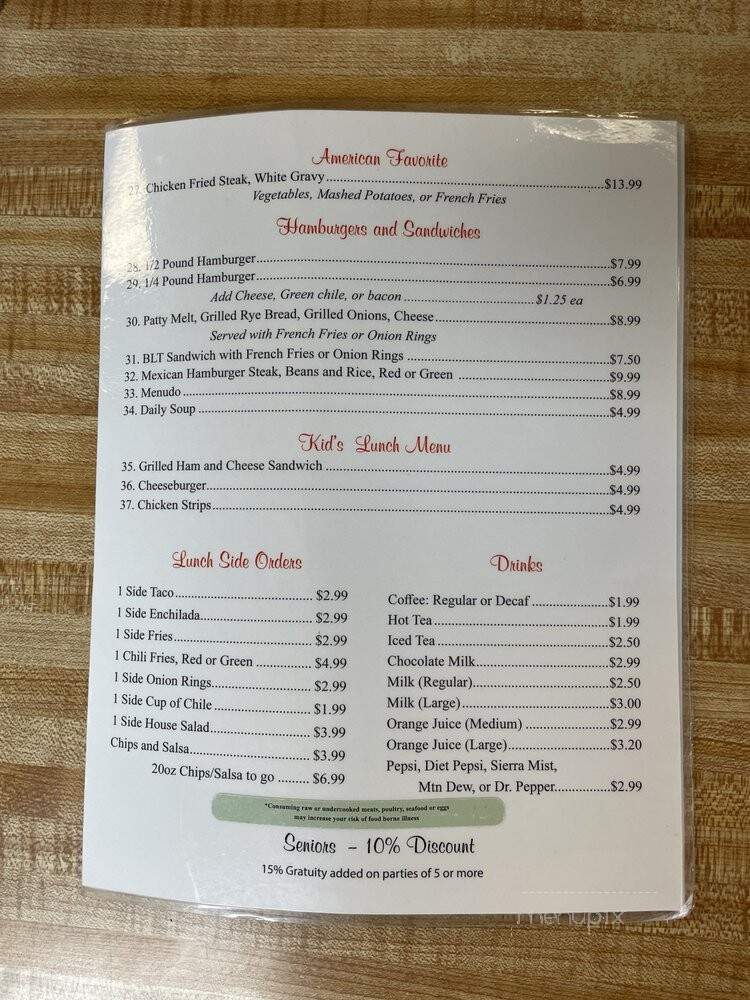 Grandma's Kitchen - Bloomfield, NM menu_pic