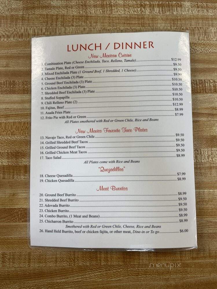 Grandma's Kitchen - Bloomfield, NM menu_pic