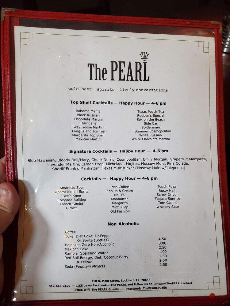 The Pearl - Lockhart, TX menu_pic