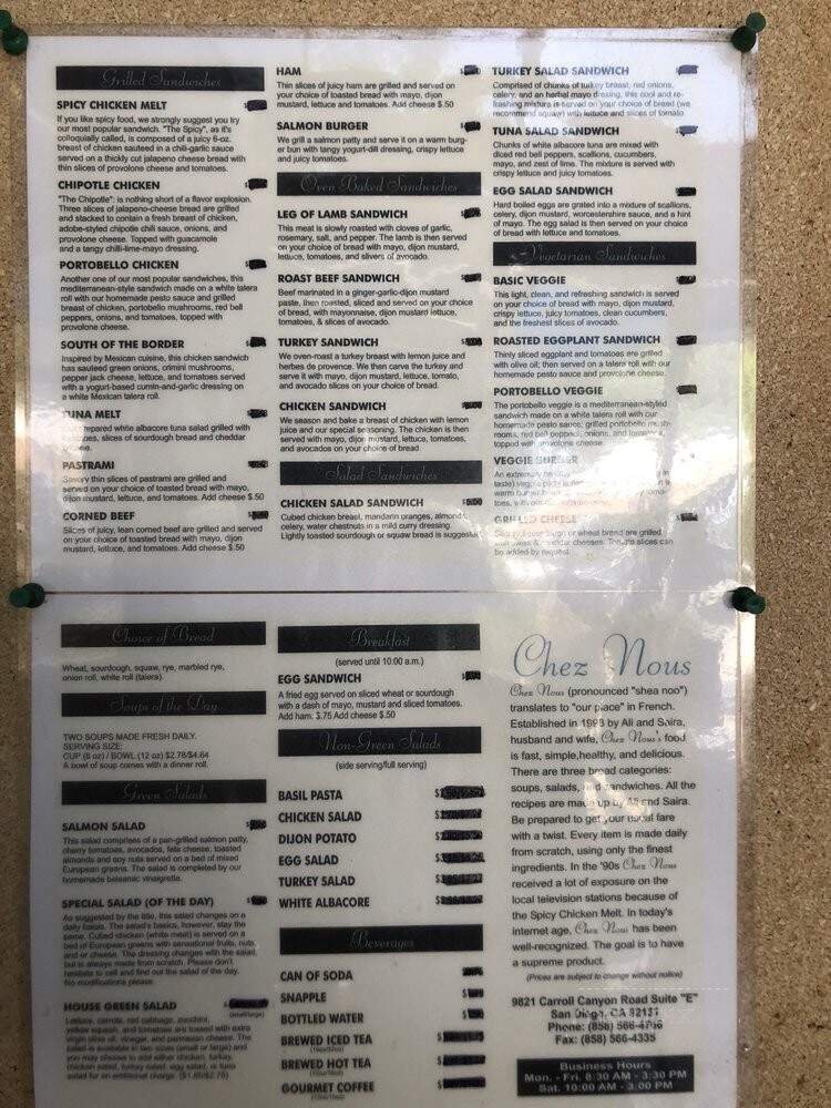 Chez Nous - San Diego, CA menu_pic