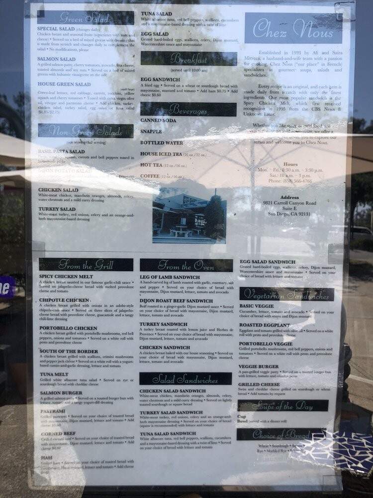 Chez Nous - San Diego, CA menu_pic