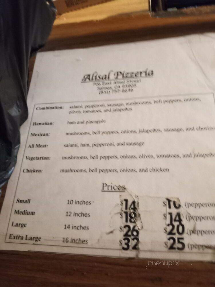 Alisal Pizzeria - Salinas, CA menu_pic