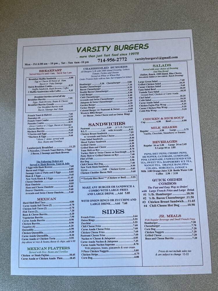 Andrew's Burgers - Anaheim, CA menu_pic