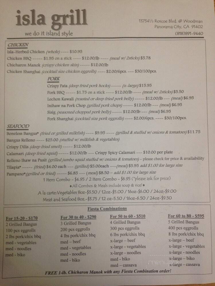 Isla Grill - Panorama City, CA menu_pic