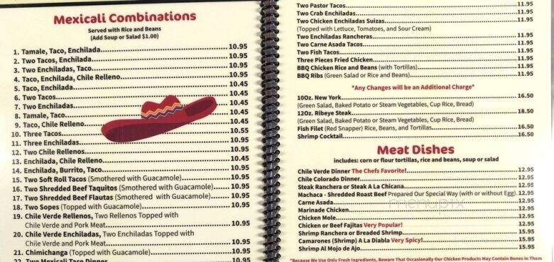 El Nuevo Mexicali III - Springville, CA menu_pic