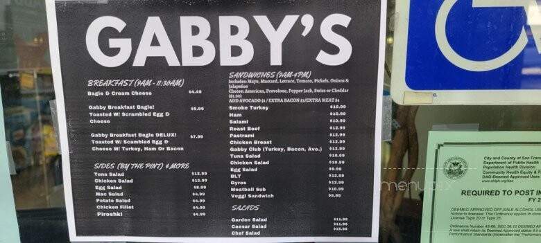 Gabby Cafe - San Francisco, CA menu_pic