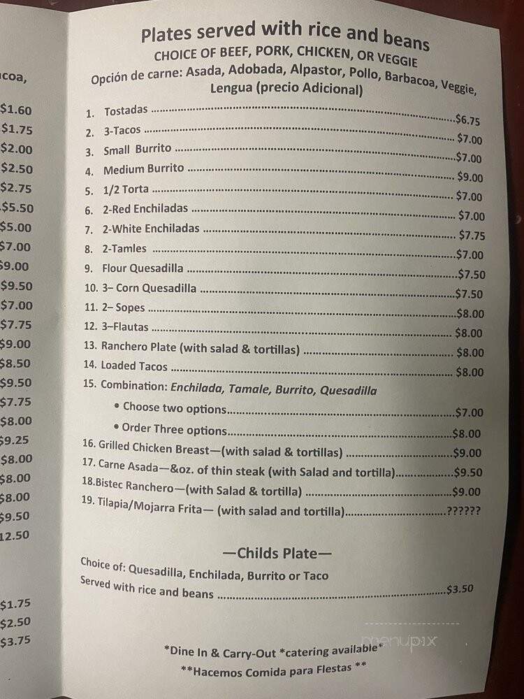 Taqueria El Rancho - Siloam Springs, AR menu_pic