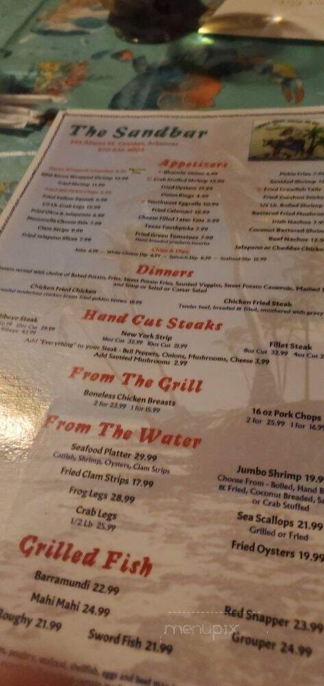 Snooky & Sunshine's Sandbar - Camden, AR menu_pic
