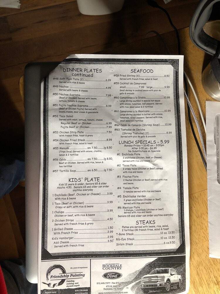 Taqueria Banda's - Rockdale, TX menu_pic