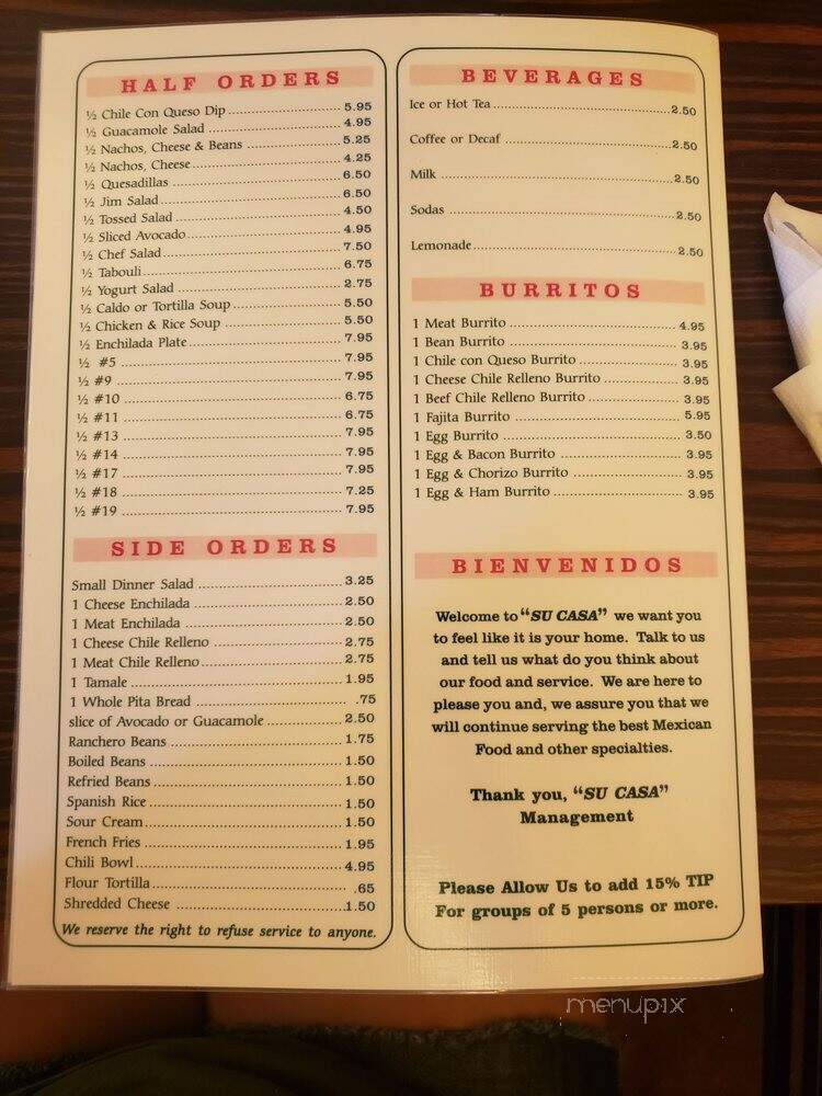 Su-Casa Restaurant - El Paso, TX menu_pic