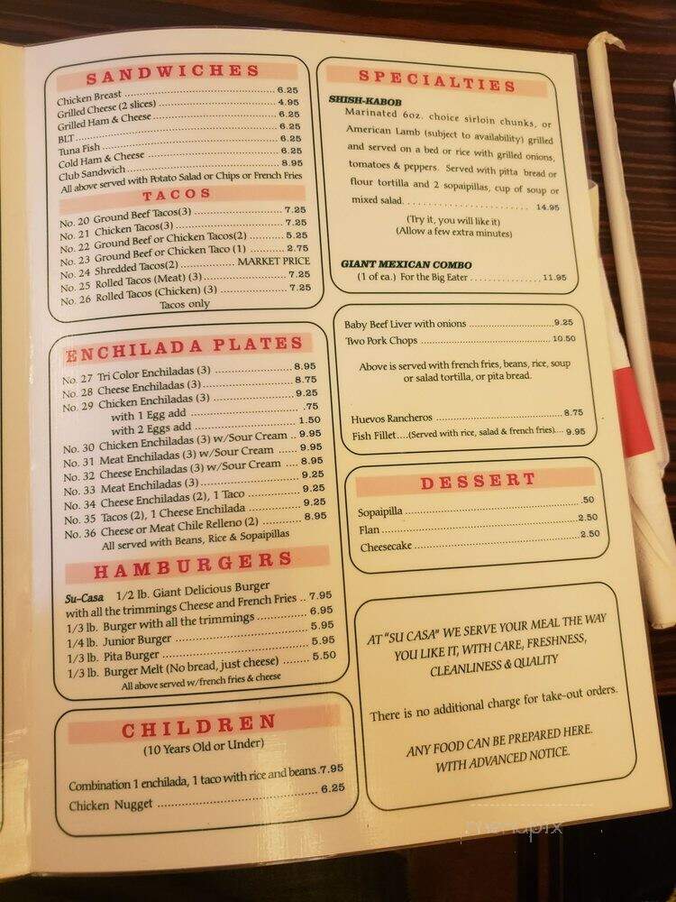 Su-Casa Restaurant - El Paso, TX menu_pic