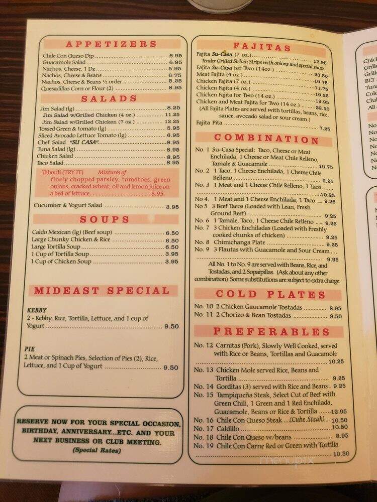 Su-Casa Restaurant - El Paso, TX menu_pic