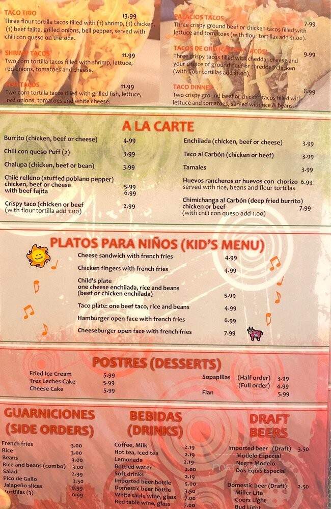 Online Menu of Palacios Mexican Restaurant, Palacios, TX