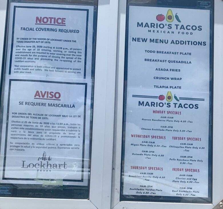Marios Taqueria - Lockhart, TX menu_pic