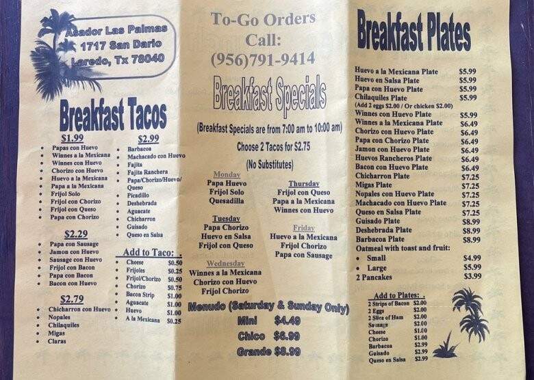 Asador Las Palmas - Laredo, TX menu_pic