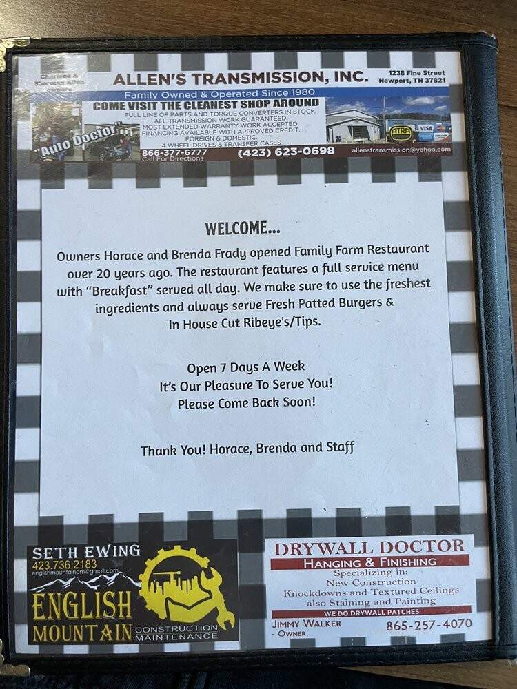 Family Farm - Newport, TN menu_pic