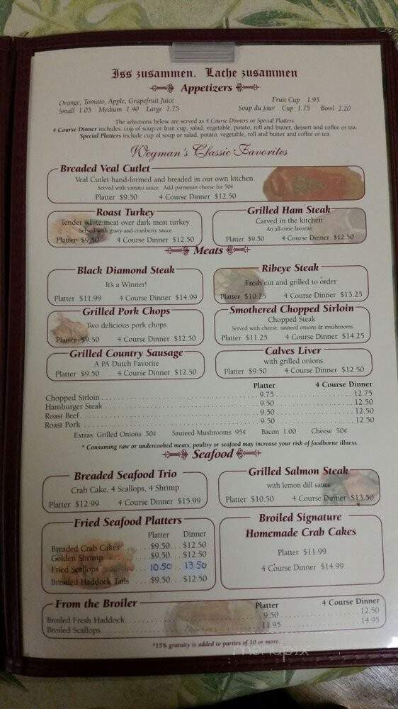 Reeser Wegman's Restaurant - Reading, PA menu_pic