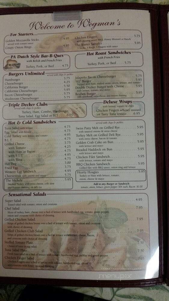 Reeser Wegman's Restaurant - Reading, PA menu_pic