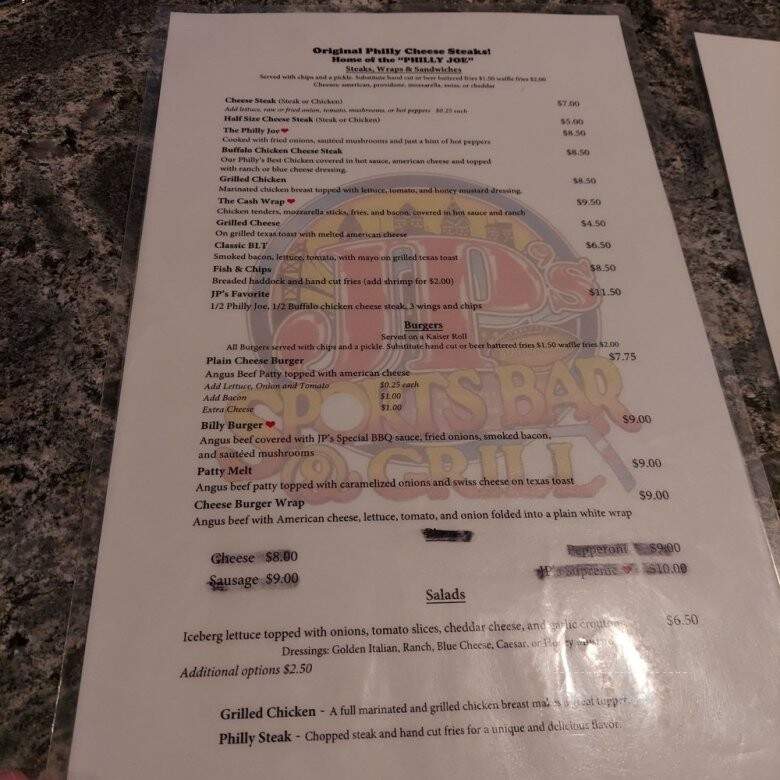 J P's Sportsbar & Grill - South Williamsport, PA menu_pic