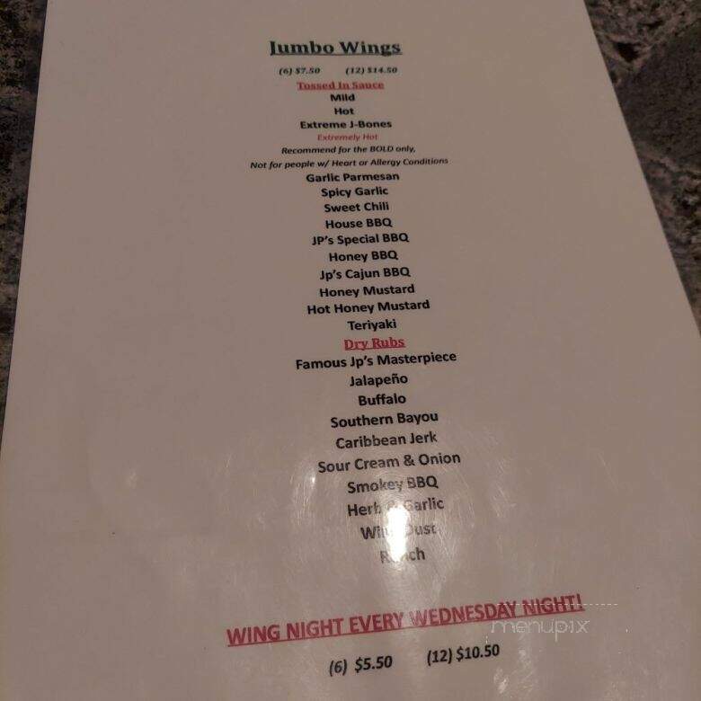 J P's Sportsbar & Grill - South Williamsport, PA menu_pic