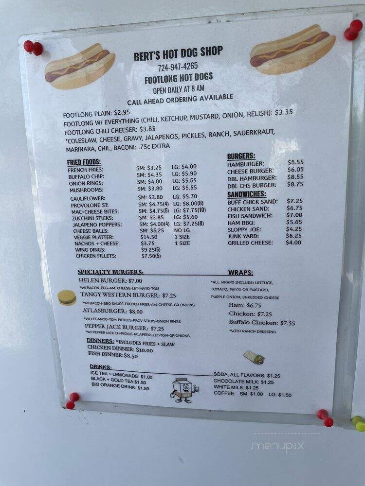 Bert's Hot Dog Shop - Burgettstown, PA menu_pic