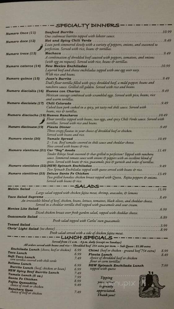 Carlos Montez Mexican Food - Chelsea, OK menu_pic