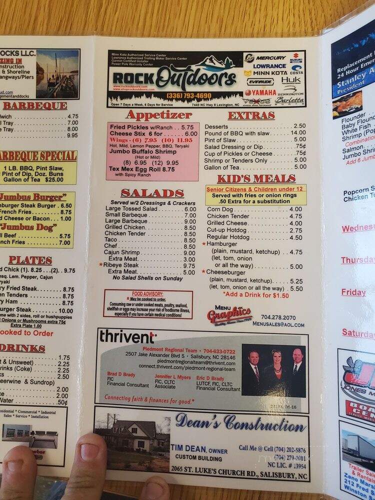 Jimmy's Lakeside Restaurant - Salisbury, NC menu_pic