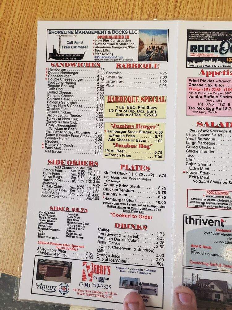 Jimmy's Lakeside Restaurant - Salisbury, NC menu_pic