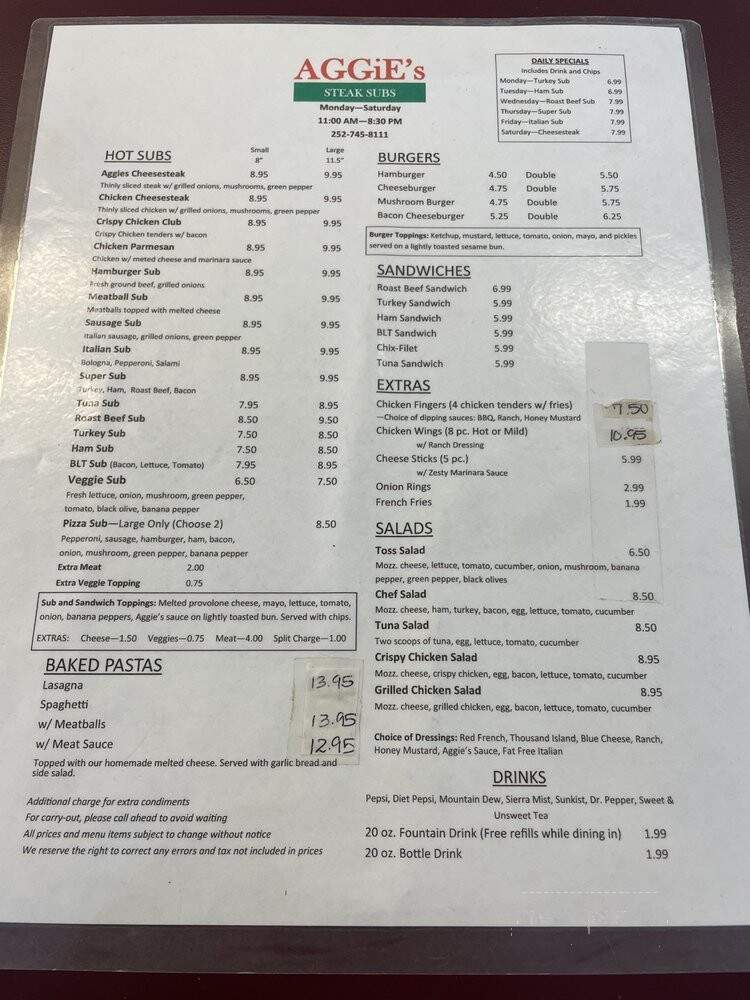 Aggie's Steak Subs - Alliance, NC menu_pic