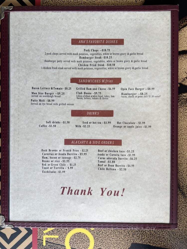 Ana's Kitchen - Albuquerque, NM menu_pic