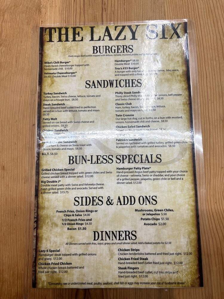 Lazy 6 - Lovington, NM menu_pic