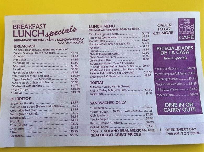 Good Luck Cafe - Las Cruces, NM menu_pic