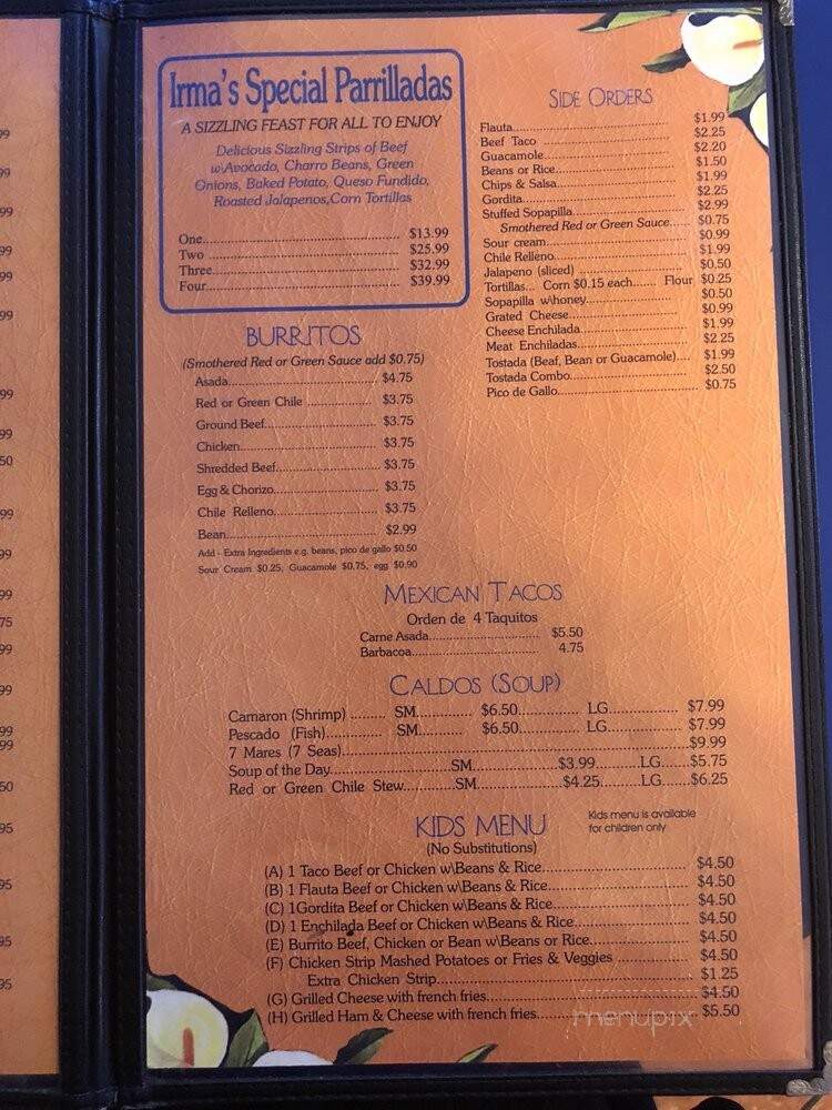 Irma's Restaurant - Deming, NM menu_pic