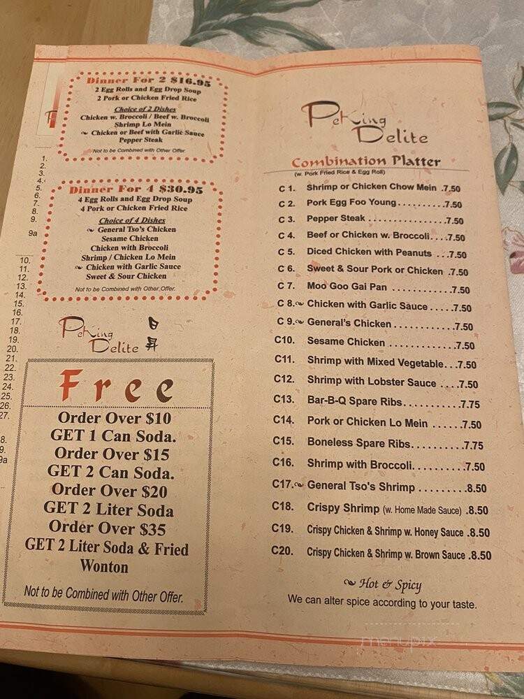 Peking Delite Chinese Restaurant - Jersey City, NJ menu_pic
