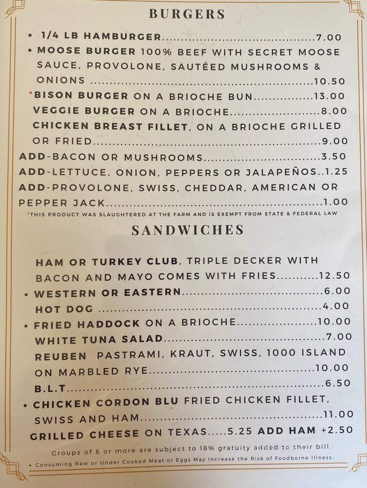 Northern Exposure Restaurant - Errol, NH menu_pic
