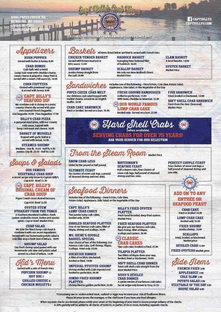 Billy's Crabs - Chestertown, MD menu_pic