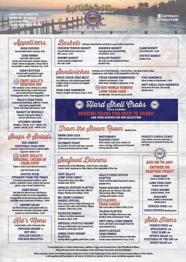 Billy's Crabs - Chestertown, MD menu_pic