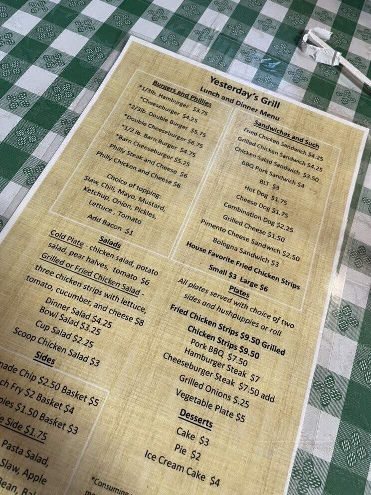Yesterday's Grill - Haynesville, LA menu_pic