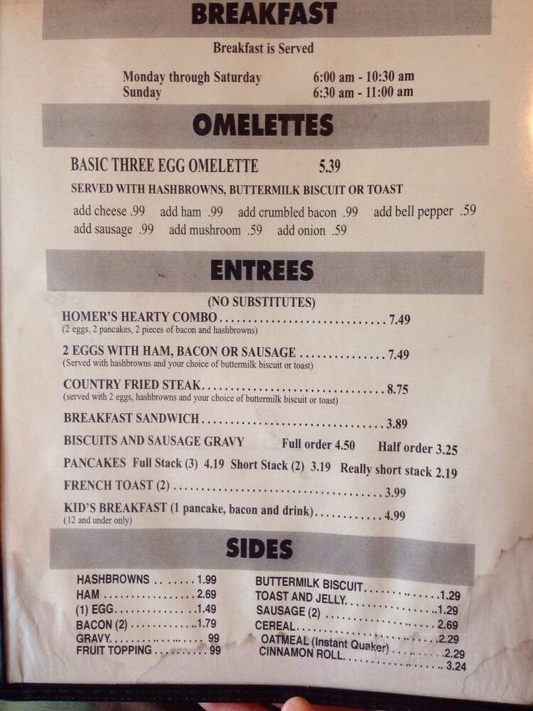 Homer's Drive In - Leavenworth, KS menu_pic