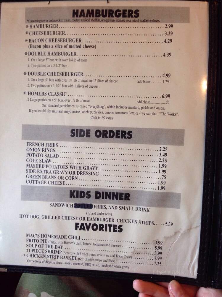Homer's Drive In - Leavenworth, KS menu_pic