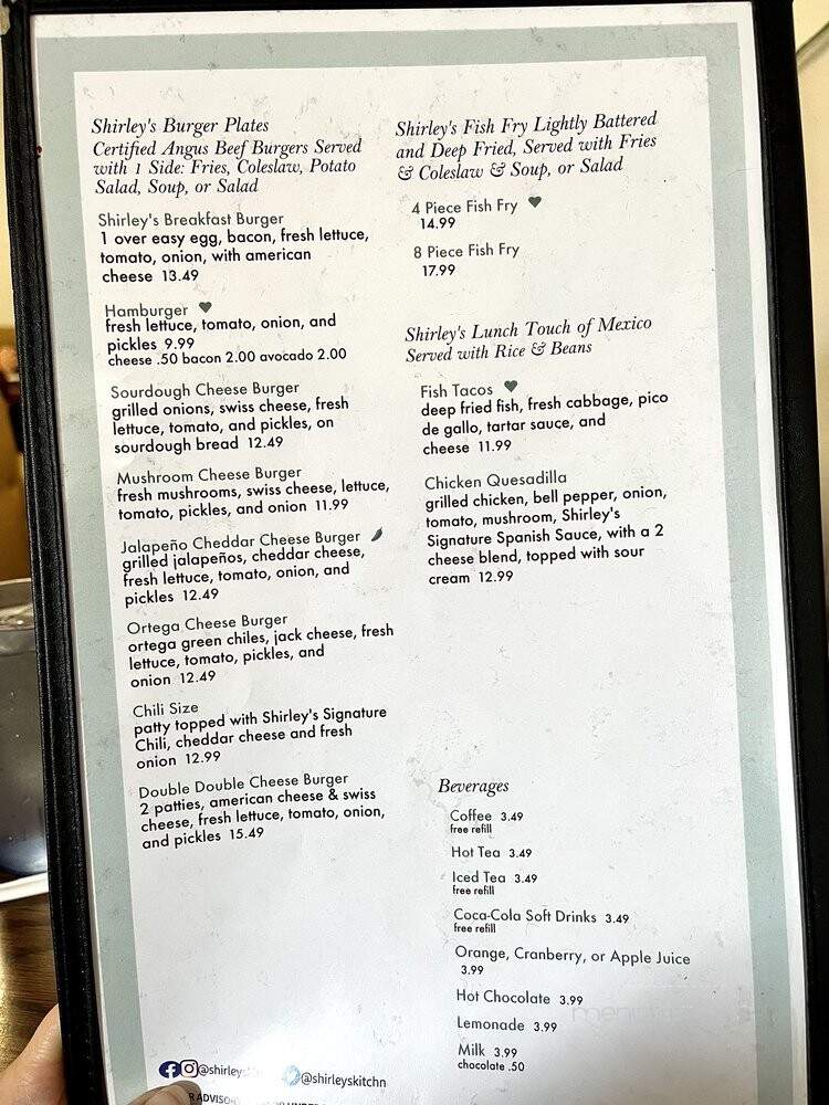 Shirley's Place - Souris, PE menu_pic