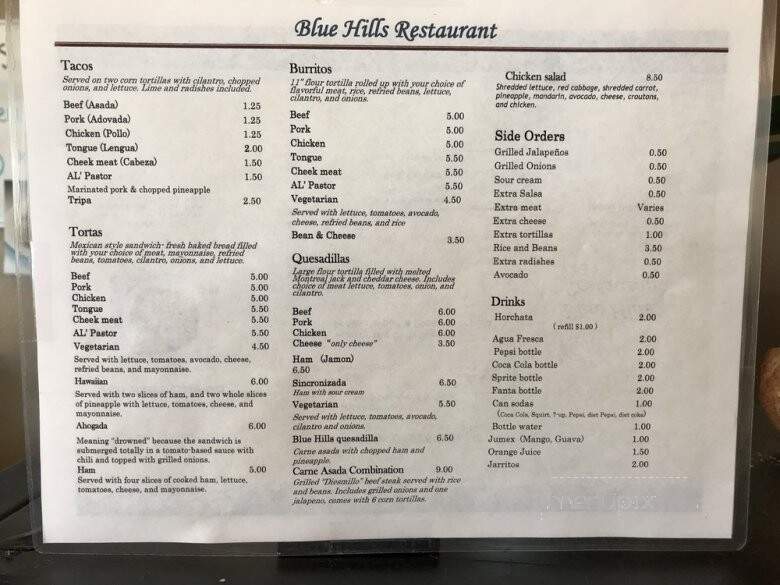 Blue Hills Restaurant - Avonlea, SK menu_pic