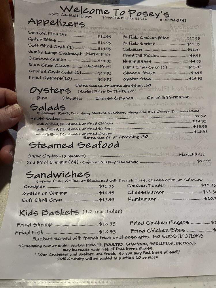 Posey Beyond The Bay Restaurant - Panacea, FL menu_pic