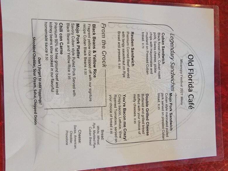 Old Florida Cafe - Micanopy, FL menu_pic