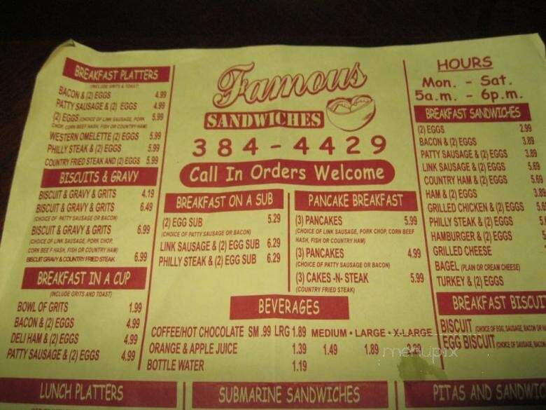 Famous Sandwiches - Jacksonville, FL menu_pic