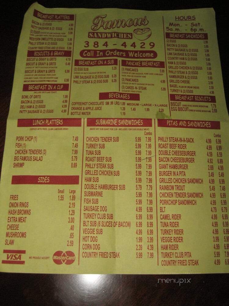 Famous Sandwiches - Jacksonville, FL menu_pic